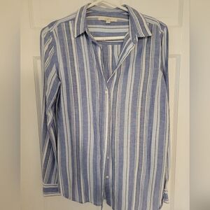 LOFT Women's Blue Striped Shirt